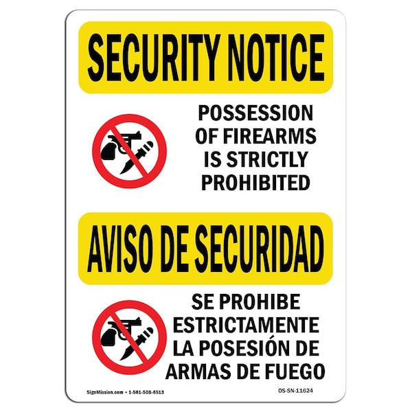 Sign, 3.5" H, 5" W, PossessiOf FirearmsProhibited, Landscape, SN-D-35-L-11624-10PK